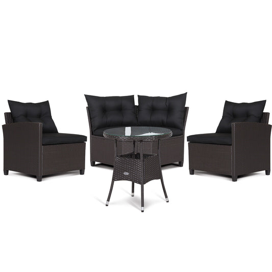 4 Piece Patio Rattan Furniture Set, Cushioned Sofa Glass Table, Black Outdoor Sectionals Black at Gallery Canada