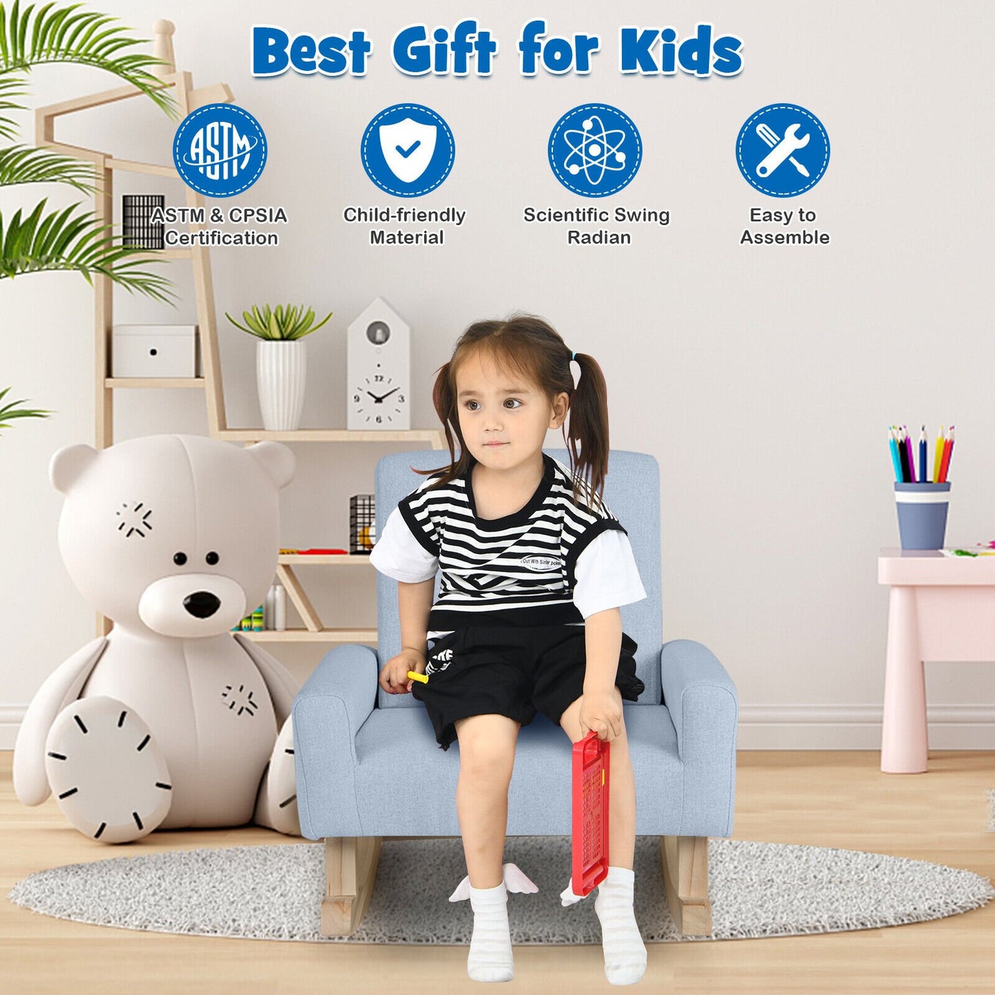 Kids Rocking Chair with Solid Wood Legs, Blue - Gallery Canada