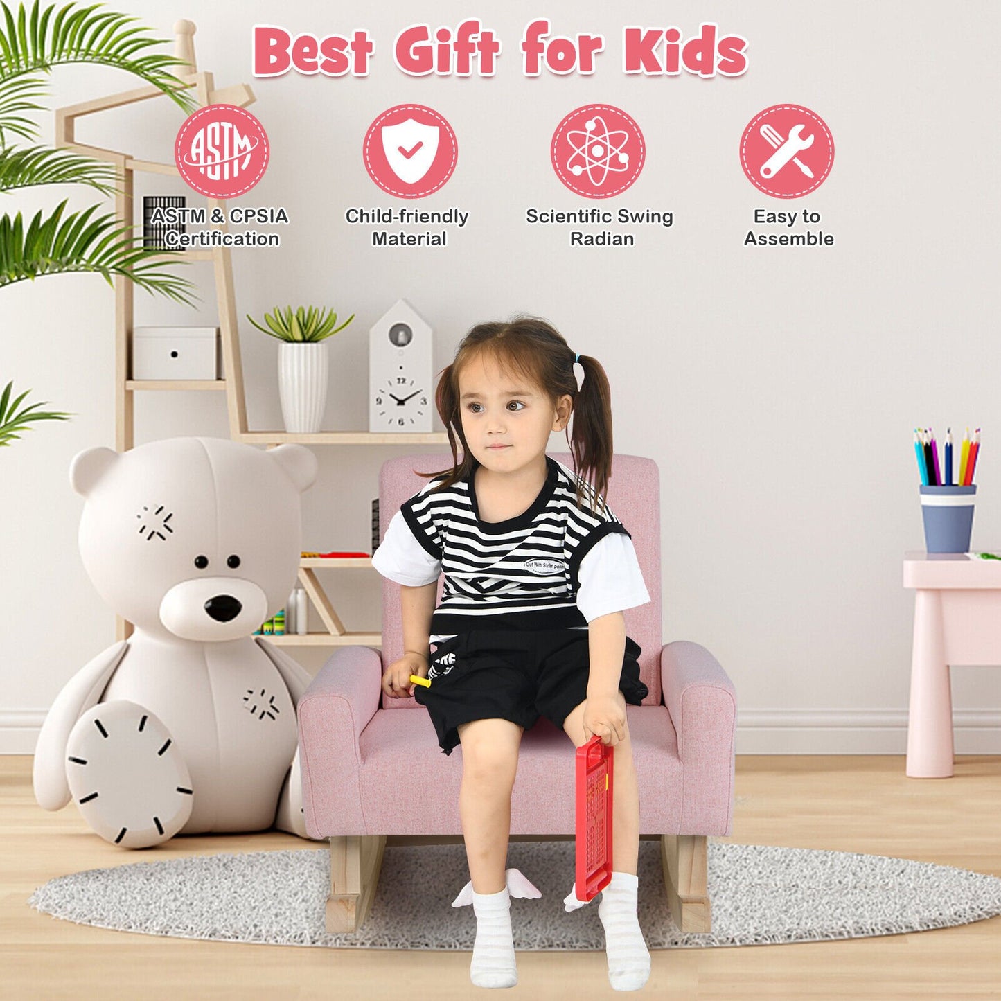 Kids Rocking Chair with Solid Wood Legs, Pink - Gallery Canada