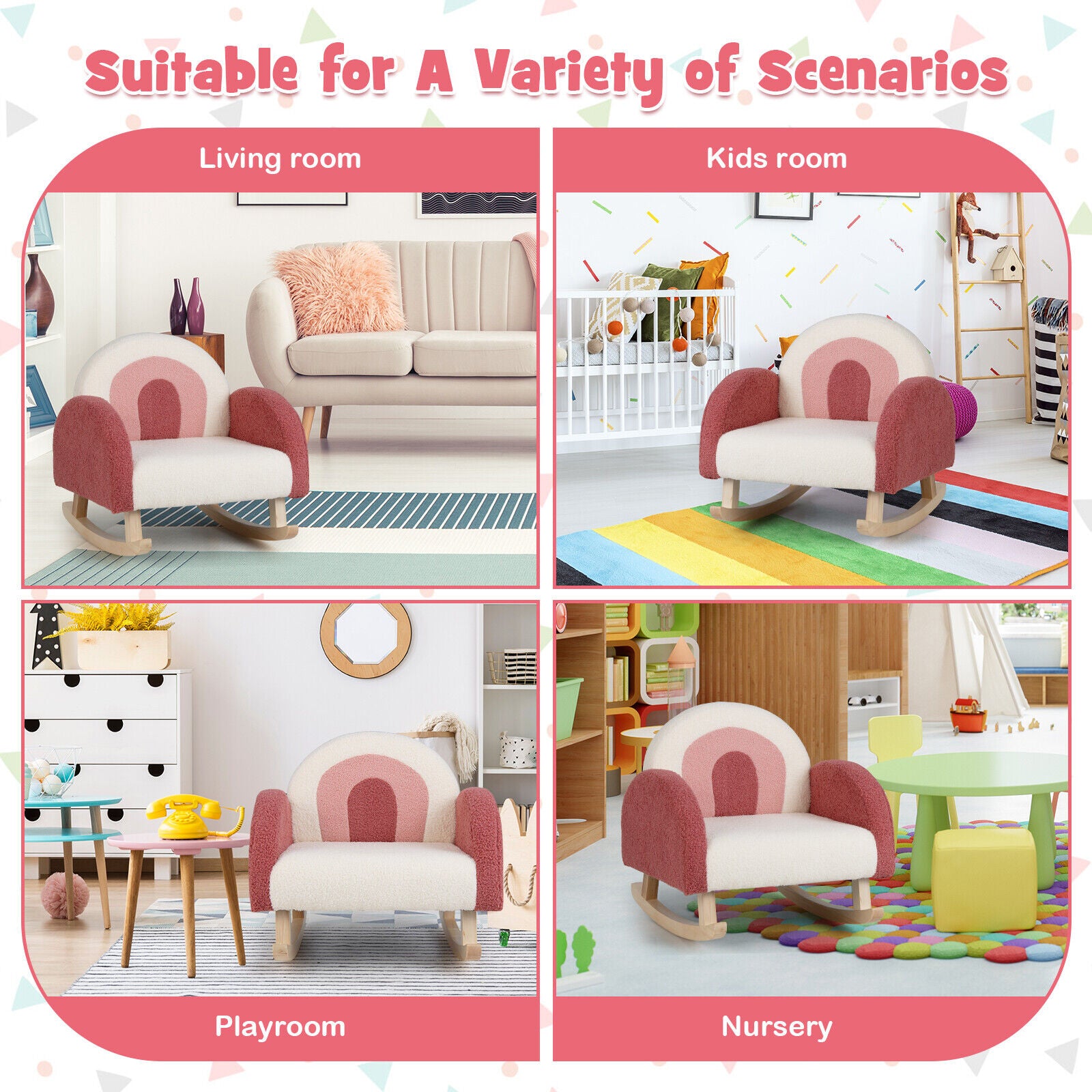 Kids Rocking Chair Children Velvet Upholstered Sofa with Solid Wood Legs, Red Kids Chairs & Seating at Gallery Canada