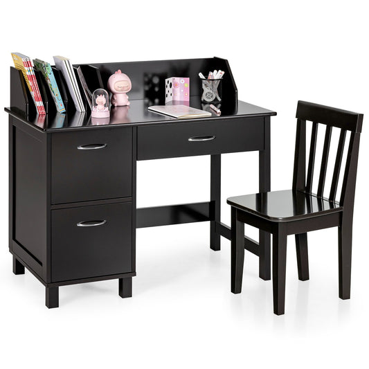 Kids Wooden Writing Furniture Set with Drawer and Storage Cabinet, Deep Brown - Gallery Canada