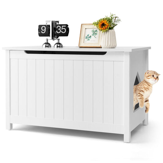 Wooden Cat Litter Box Enclosure with Top Opening Side Table, White at Gallery Canada