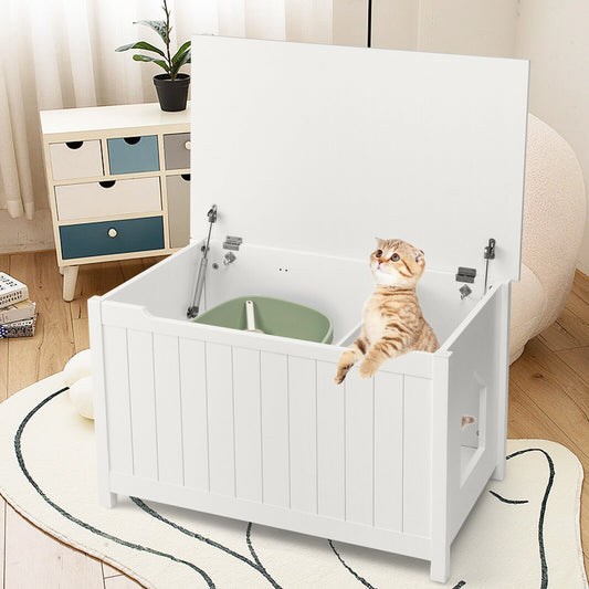 Wooden Cat Litter Box Enclosure with Top Opening Side Table, White - Gallery Canada