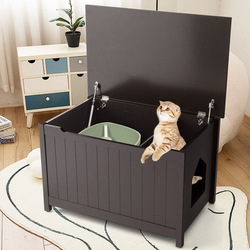 Wooden Cat Litter Box Enclosure with Top Opening Side Table, Brown