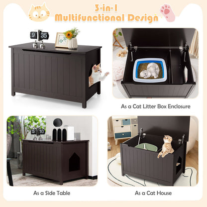 Wooden Cat Litter Box Enclosure with Top Opening Side Table, Brown - Gallery Canada