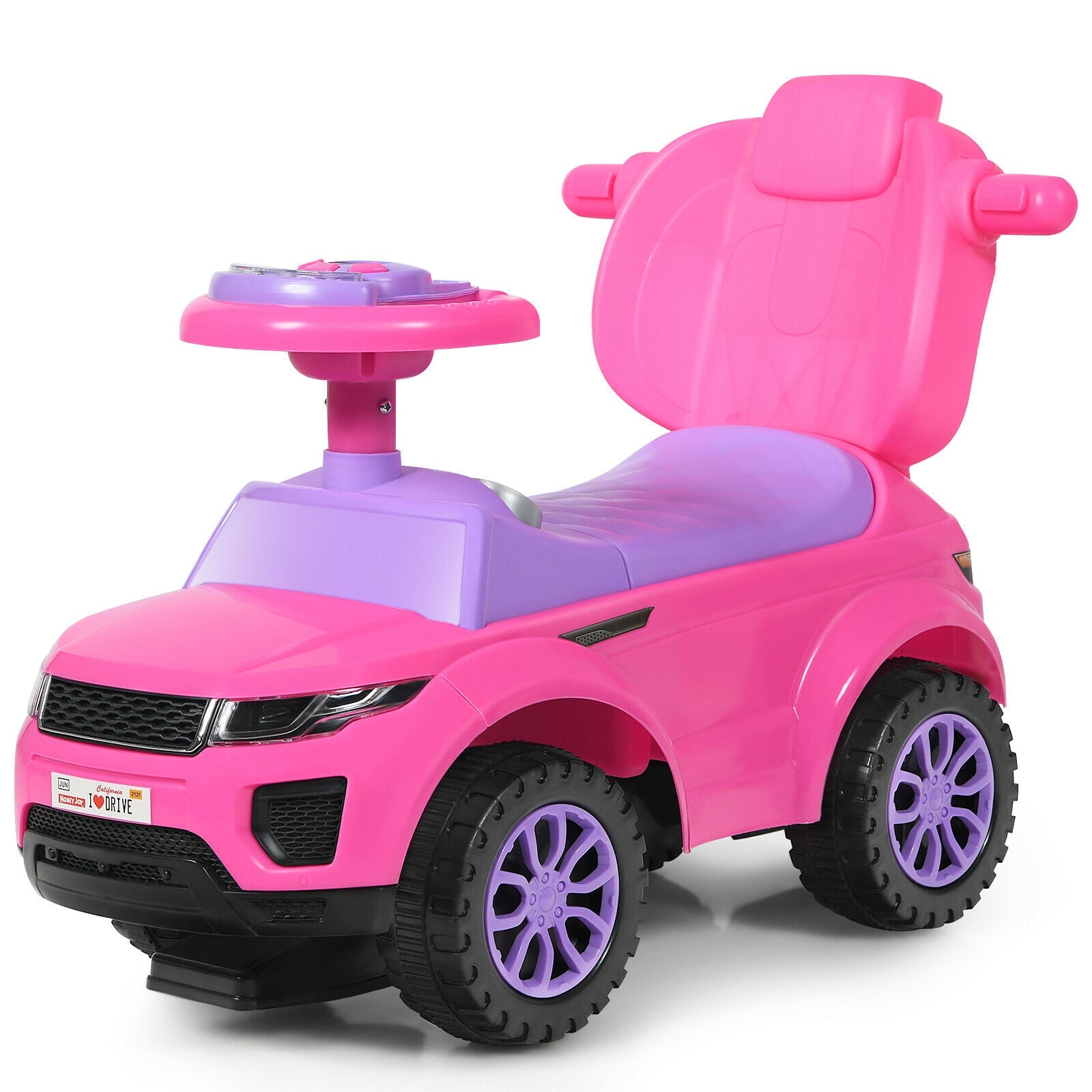 3 in 1 Ride on Push Car Toddler Stroller Sliding Car with Music, Pink Push & Pedal Ride On Toys Pink at Gallery Canada