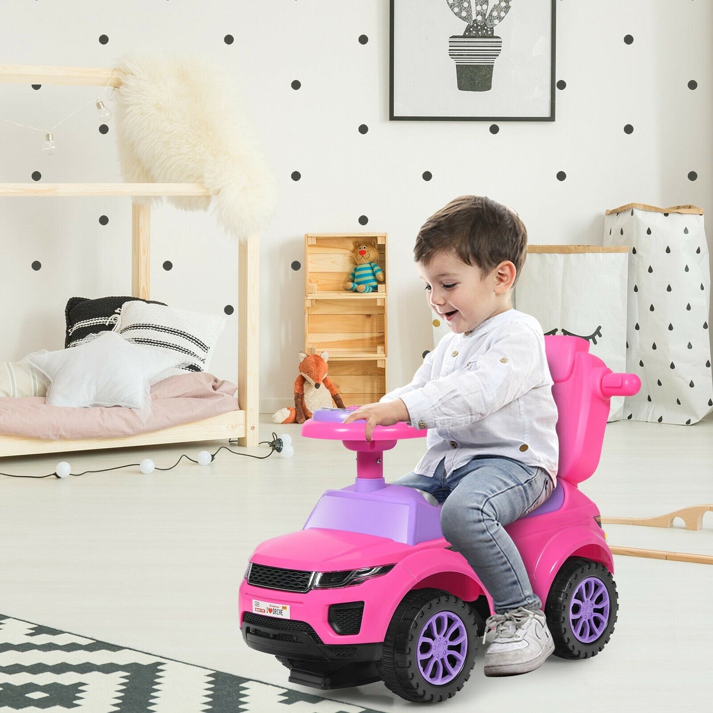 3 in 1 Ride on Push Car Toddler Stroller Sliding Car with Music, Pink Push & Pedal Ride On Toys at Gallery Canada