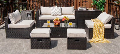 8 Pieces Patio Space-Saving Rattan Furniture Set with Storage Box and Waterproof Cover, White Outdoor Sectionals at Gallery Canada