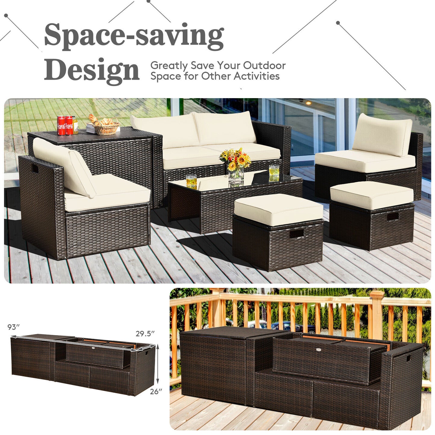 8 Pieces Patio Space-Saving Rattan Furniture Set with Storage Box and Waterproof Cover, White Outdoor Sectionals at Gallery Canada