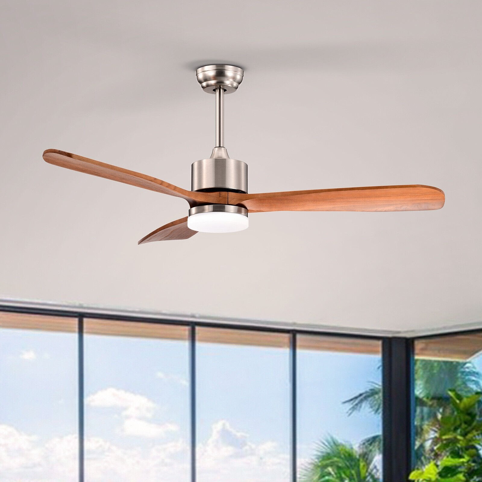 52 Inch Reversible Ceiling Fan with LED Light and Adjustable Temperature, Silver at Gallery Canada