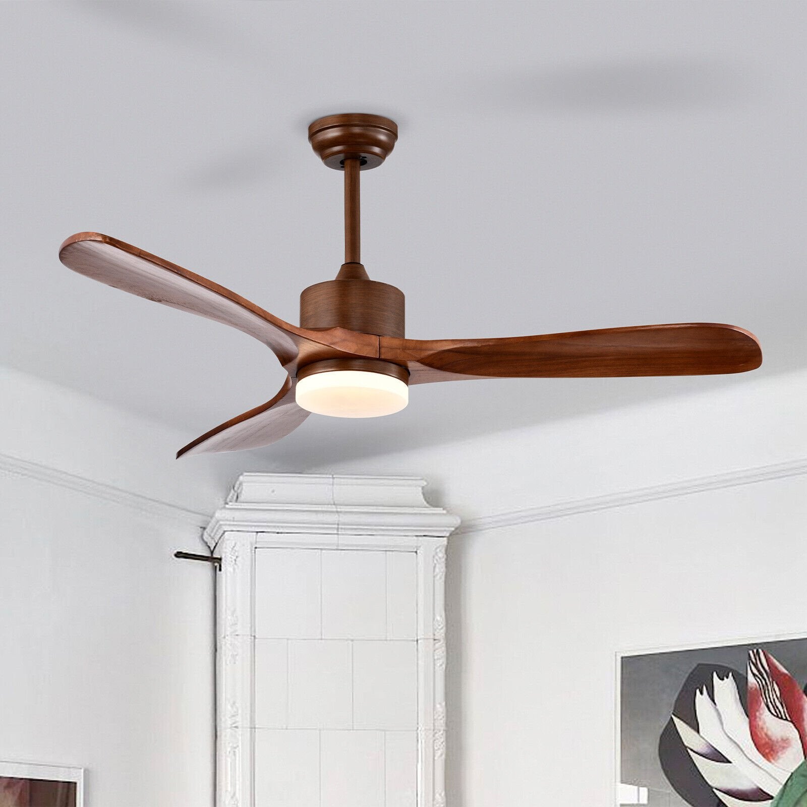 52 Inch Reversible Ceiling Fan with LED Light and Adjustable Temperature, Brown at Gallery Canada