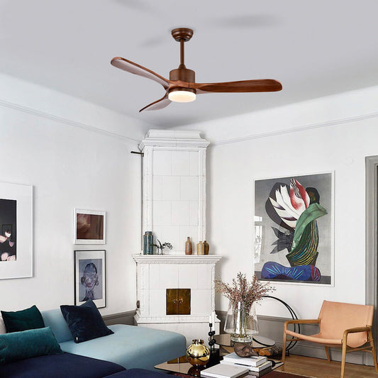 52 Inch Reversible Ceiling Fan with LED Light and Adjustable Temperature, Brown - Gallery Canada
