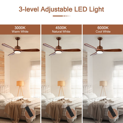 52 Inch Reversible Ceiling Fan with LED Light and Adjustable Temperature, Brown at Gallery Canada