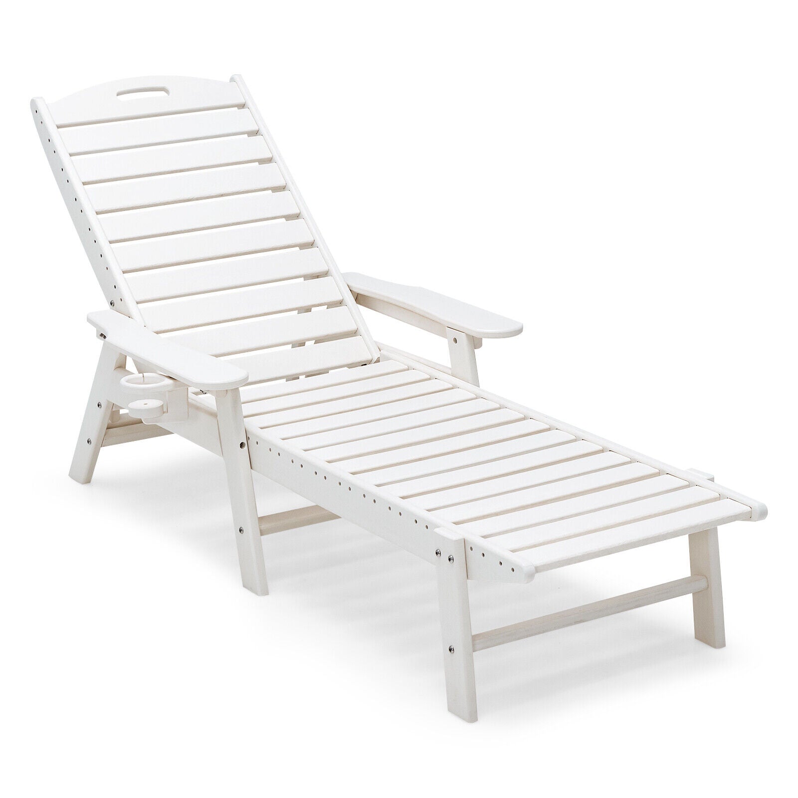 Weatherproof Patio Lounge Chair with Adjustable Back and Cup Holder, White Outdoor Chaise Lounges at Gallery Canada