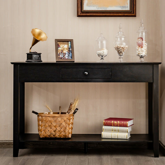 Console Sofa Side Accent Table with Drawer Shelf, Black - Gallery Canada
