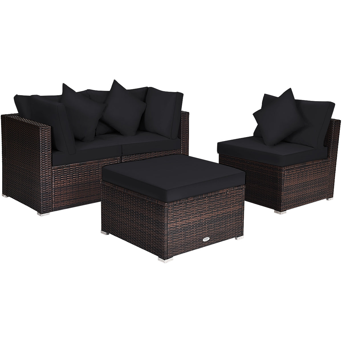 4-Piece Rattan Patio Set, With Cushions, Black Outdoor Sectionals Black at Gallery Canada