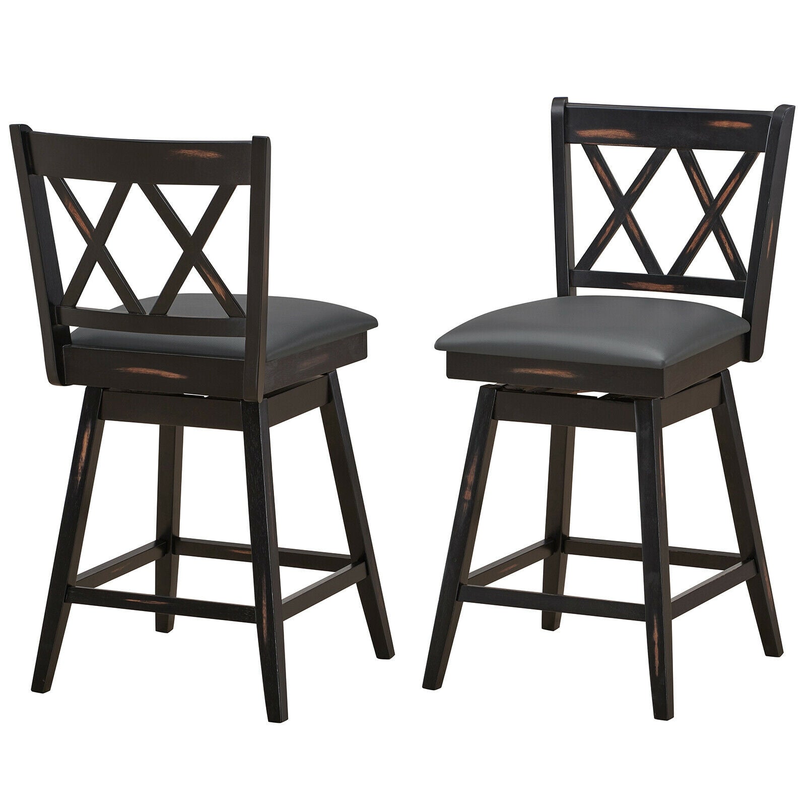 2 Pieces 24 Inch Swivel Counter Height Barstool Set with Rubber Wood Legs, Black Bar Stools at Gallery Canada