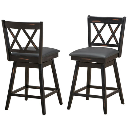 2 Pieces 24 Inch Swivel Counter Height Barstool Set with Rubber Wood Legs, Black Bar Stools at Gallery Canada