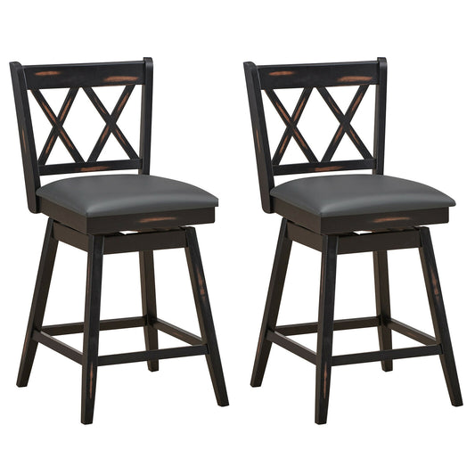 2 Pieces 24 Inch Swivel Counter Height Barstool Set with Rubber Wood Legs, Black Bar Stools Black at Gallery Canada