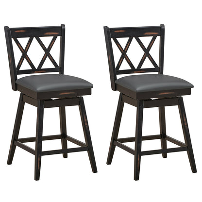 24 Inch Swivel Counter Height Barstool Set, 2 Pieces, Rubber Wood Legs, Black Bar Stools at Gallery Canada