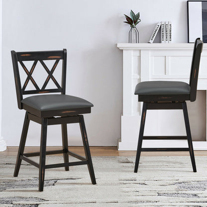 2 Pieces 24 Inch Swivel Counter Height Barstool Set with Rubber Wood Legs, Black Bar Stools at Gallery Canada