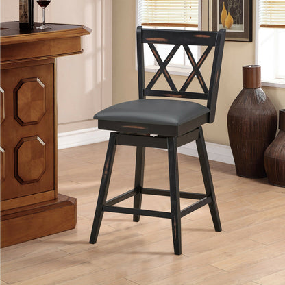 2 Pieces 24 Inch Swivel Counter Height Barstool Set with Rubber Wood Legs, Black Bar Stools at Gallery Canada