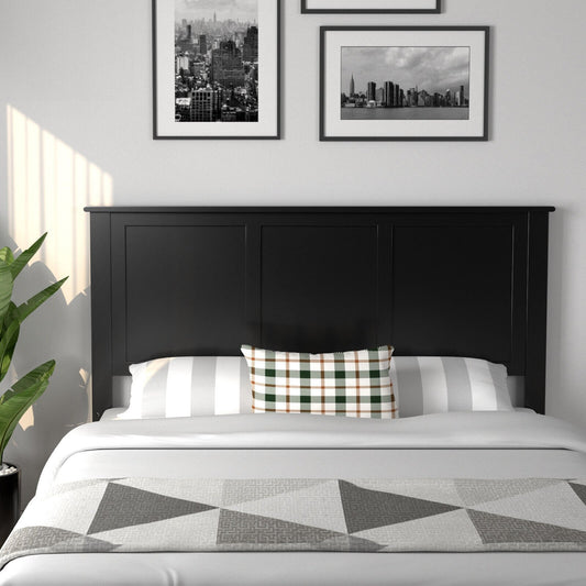 Full Wood Headboard Flat Panel with Pre-drilled Holes and Height Adjustment, Black - Gallery Canada