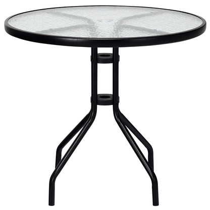 32 Inch Outdoor Patio Round Tempered Glass Top Table with Umbrella Hole, Transparent - Gallery Canada