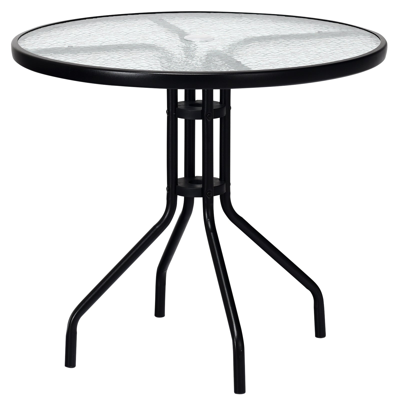 32 Inch Outdoor Patio Round Tempered Glass Top Table with Umbrella Hole, Transparent Patio Dining Tables Transparent at Gallery Canada