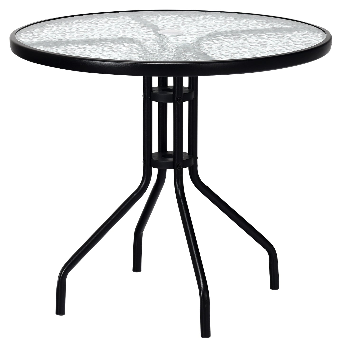 32 Inch Outdoor Patio Round Tempered Glass Top Table with Umbrella Hole, Transparent Patio Dining Tables Transparent at Gallery Canada