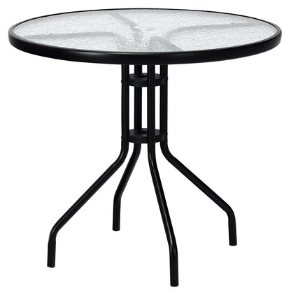 32 Inch Outdoor Patio Round Tempered Glass Top Table with Umbrella Hole, Transparent Patio Dining Tables Transparent at Gallery Canada