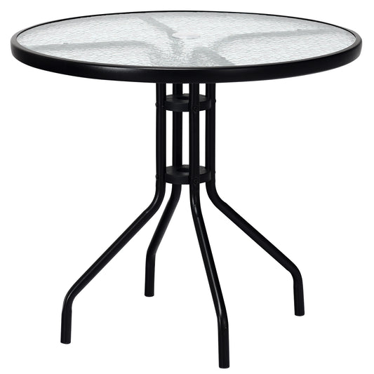 32 Inch Outdoor Patio Round Tempered Glass Top Table with Umbrella Hole, Transparent Patio Dining Tables Transparent at Gallery Canada
