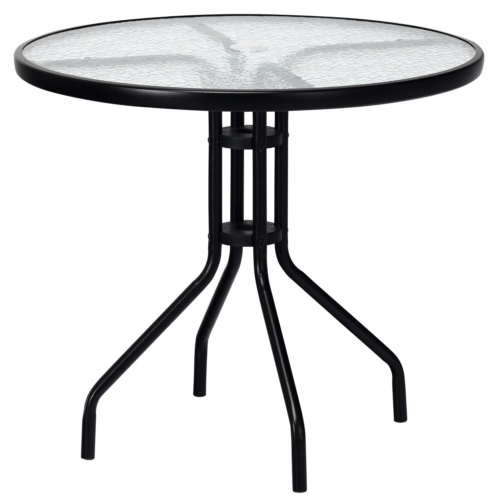 32 Inch Outdoor Patio Round Tempered Glass Table With Umbrella Hole, Transparent Patio Dining Tables at Gallery Canada