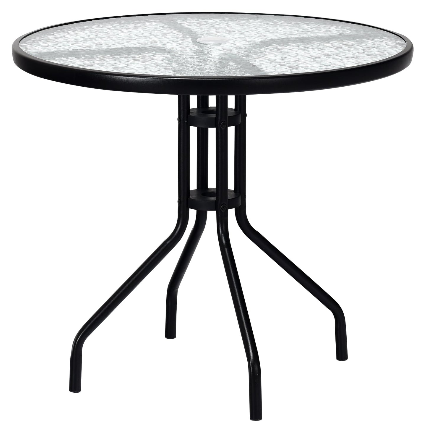 32 Inch Outdoor Patio Round Tempered Glass Table With Umbrella Hole, Transparent Patio Dining Tables at Gallery Canada