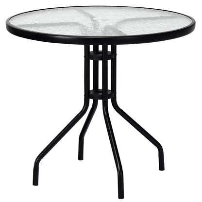 32 Inch Outdoor Patio Round Tempered Glass Table With Umbrella Hole, Transparent Patio Dining Tables at Gallery Canada