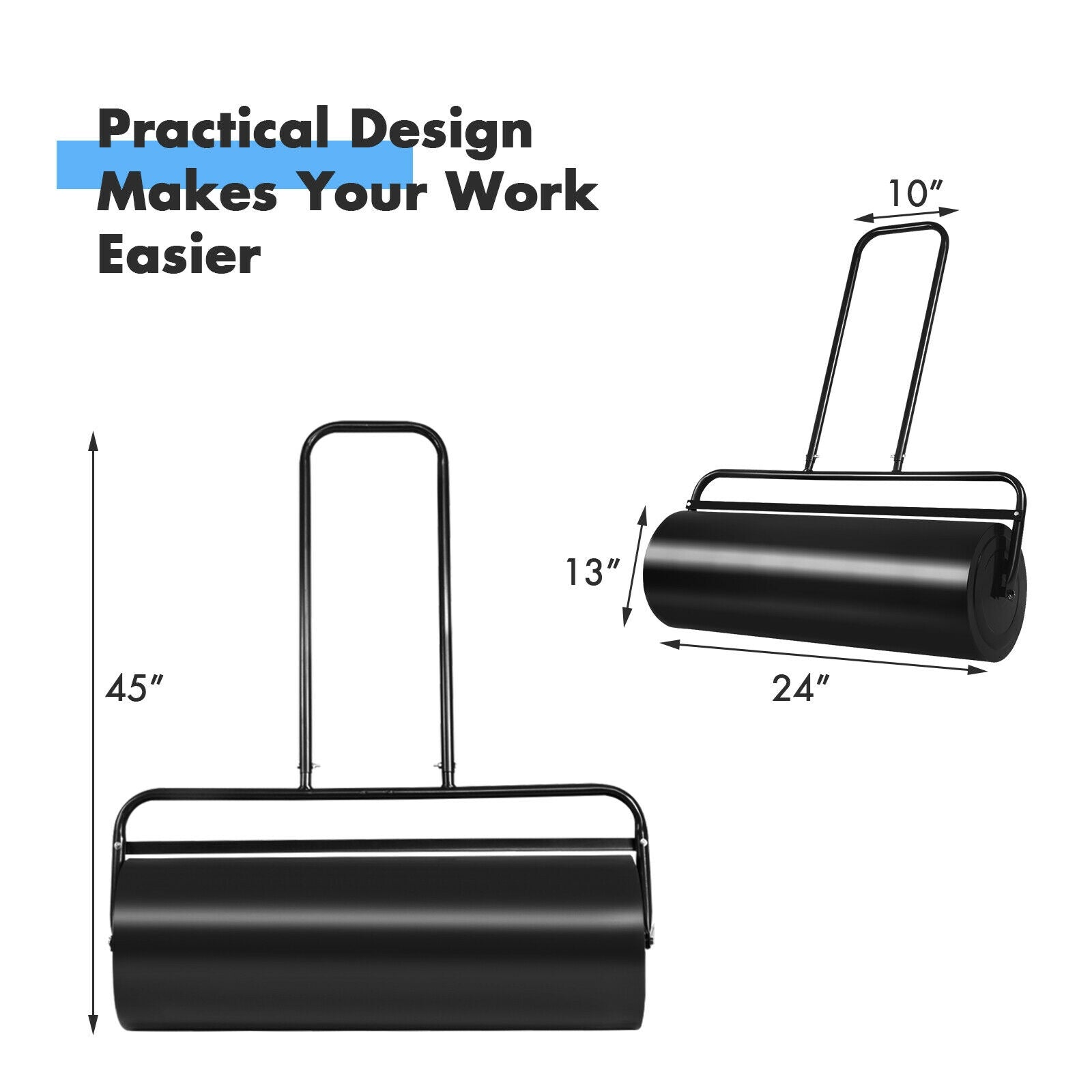 24 x 13 Inch Tow Lawn Roller, Water Filled Metal Push Roller, Black Lawn Care Tools at Gallery Canada