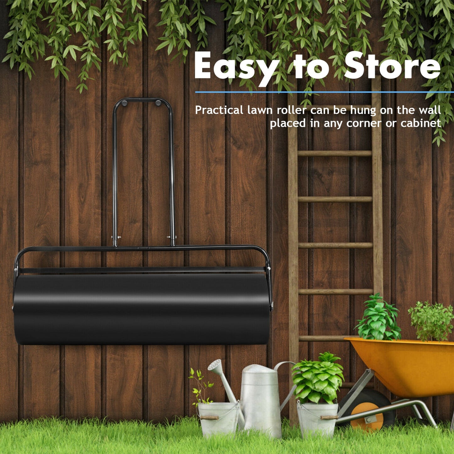 24 x 13 Inch Tow Lawn Roller, Water Filled Metal Push Roller, Black Lawn Care Tools at Gallery Canada