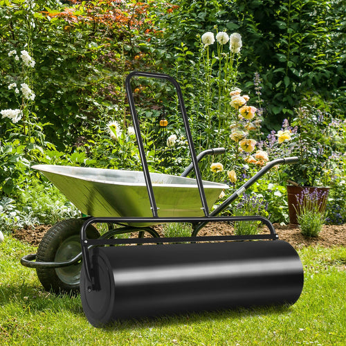 36 x 12 Inch Tow Lawn Roller Water Filled Metal Push Roller, Black