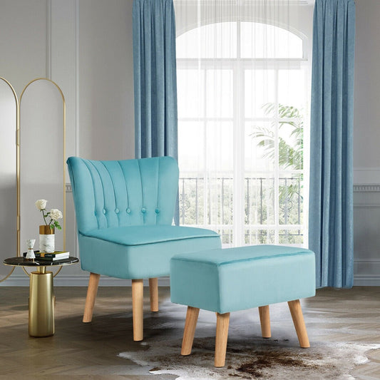 Leisure Chair and Ottoman Thick Padded Tufted Sofa Set, Turquoise - Gallery Canada
