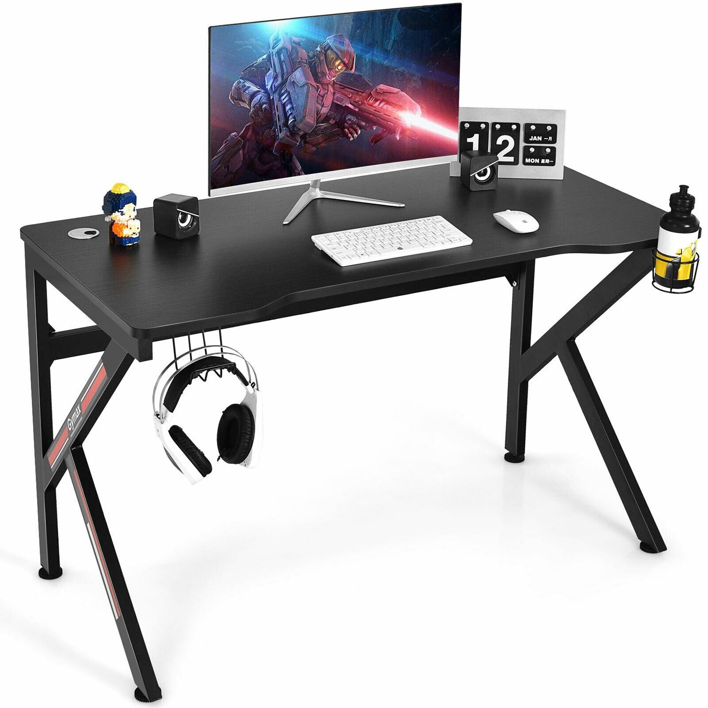 48 Inch K-shaped Gaming Desk with Cup Holder with Headphone Hook, Black - Gallery Canada