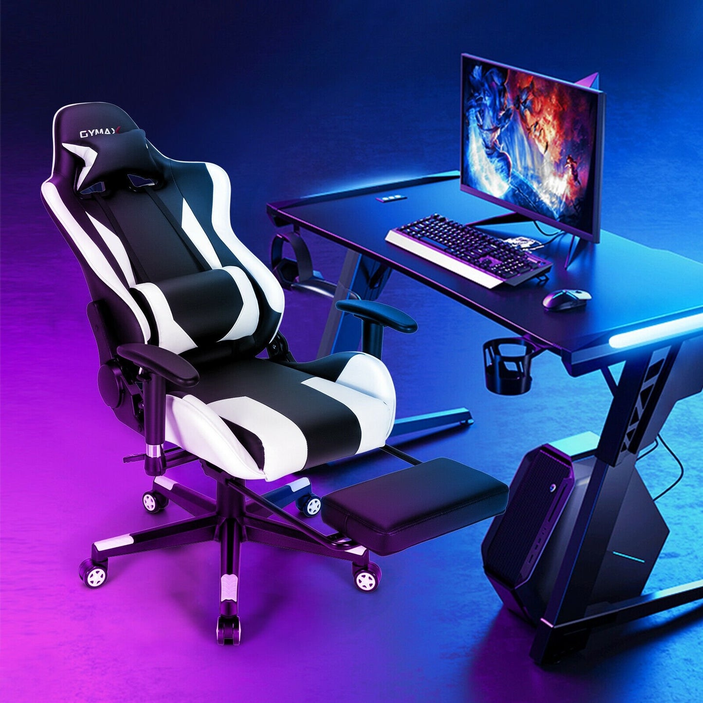 High Back Ergonomic Massage Computer Gaming Chair with USB Massage Lumbar Pillow, Black at Gallery Canada