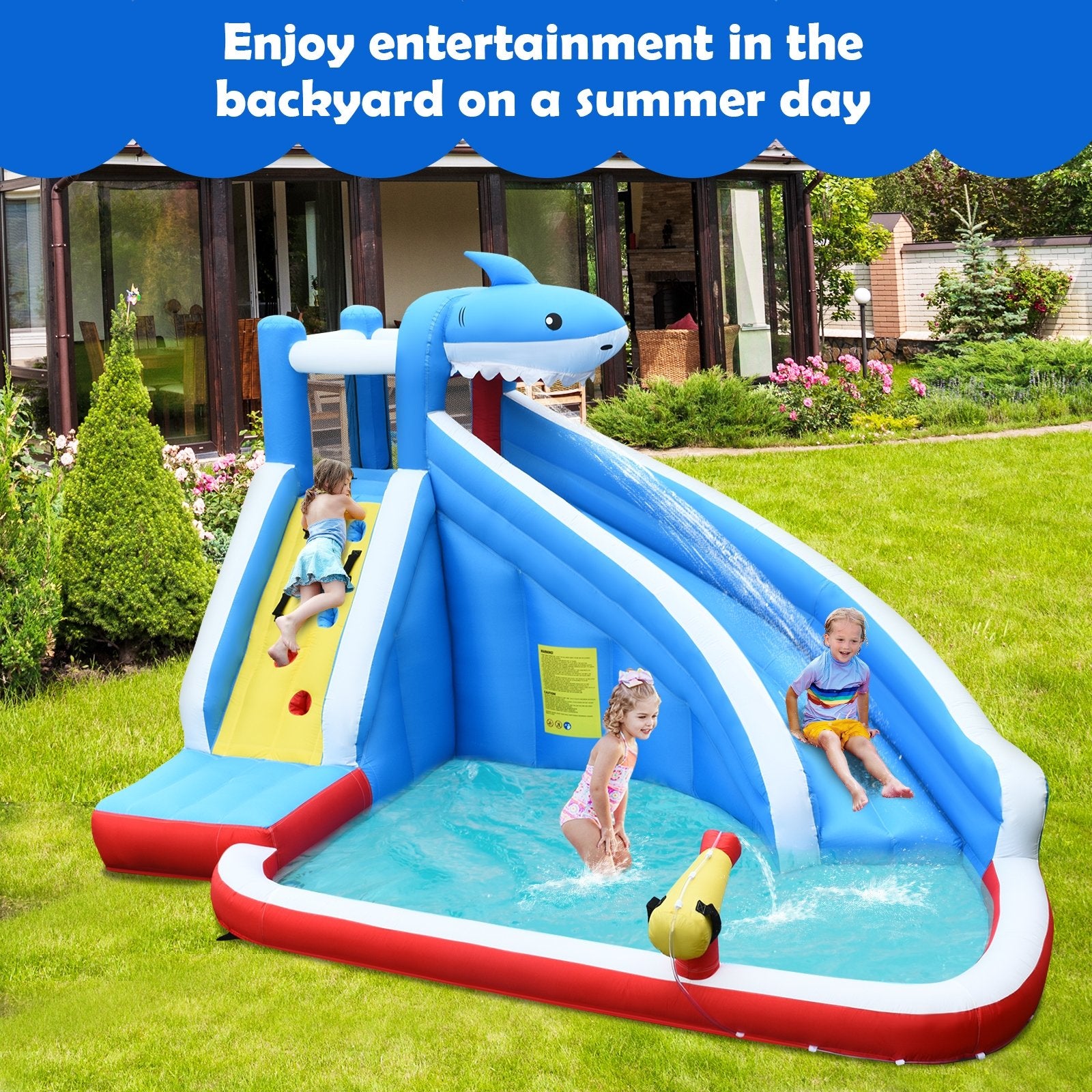 4-in-1 Inflatable Water Slide Park with Long Slide and 735W Blower - Gallery Canada