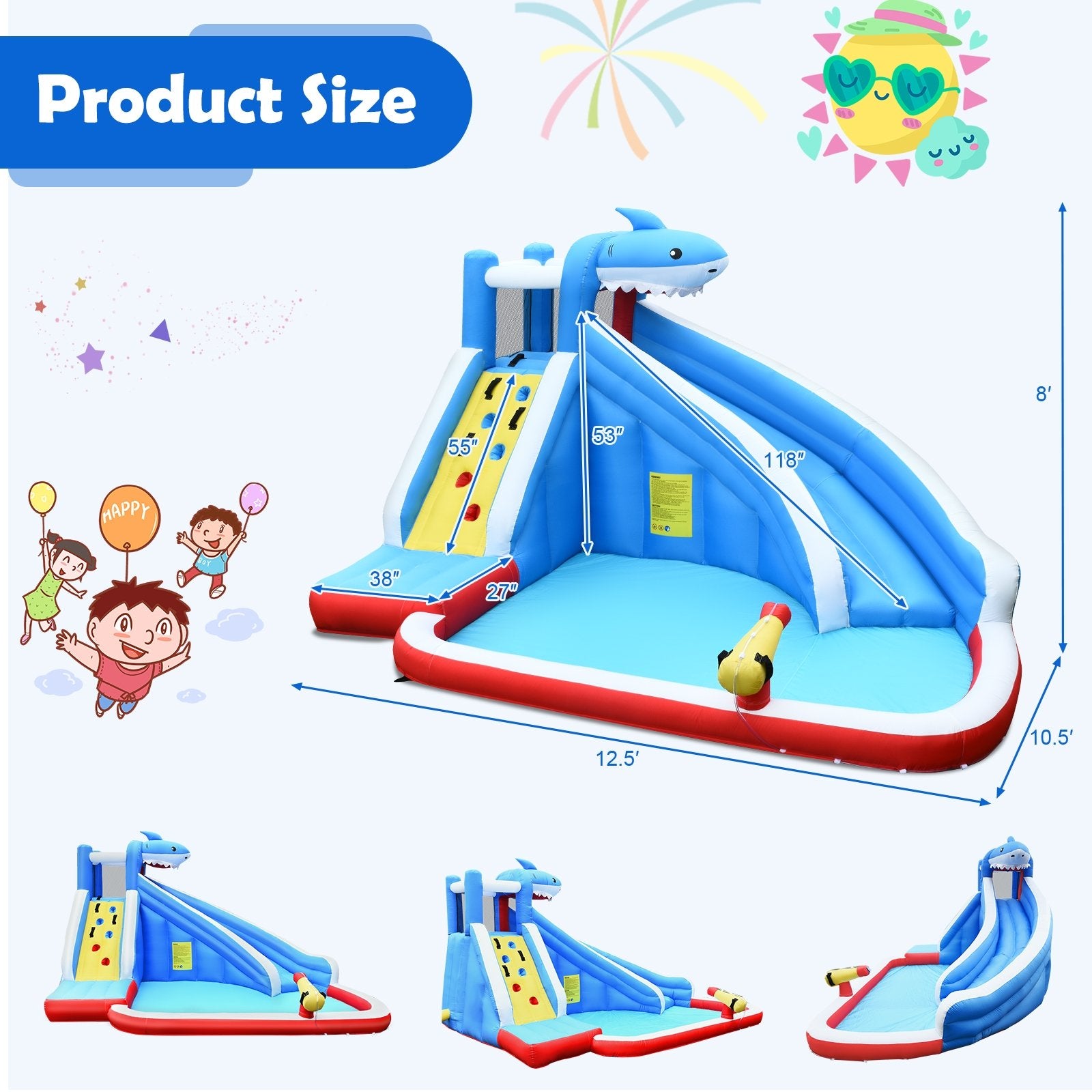 4-in-1 Inflatable Water Slide Park with Long Slide and 735W Blower - Gallery Canada