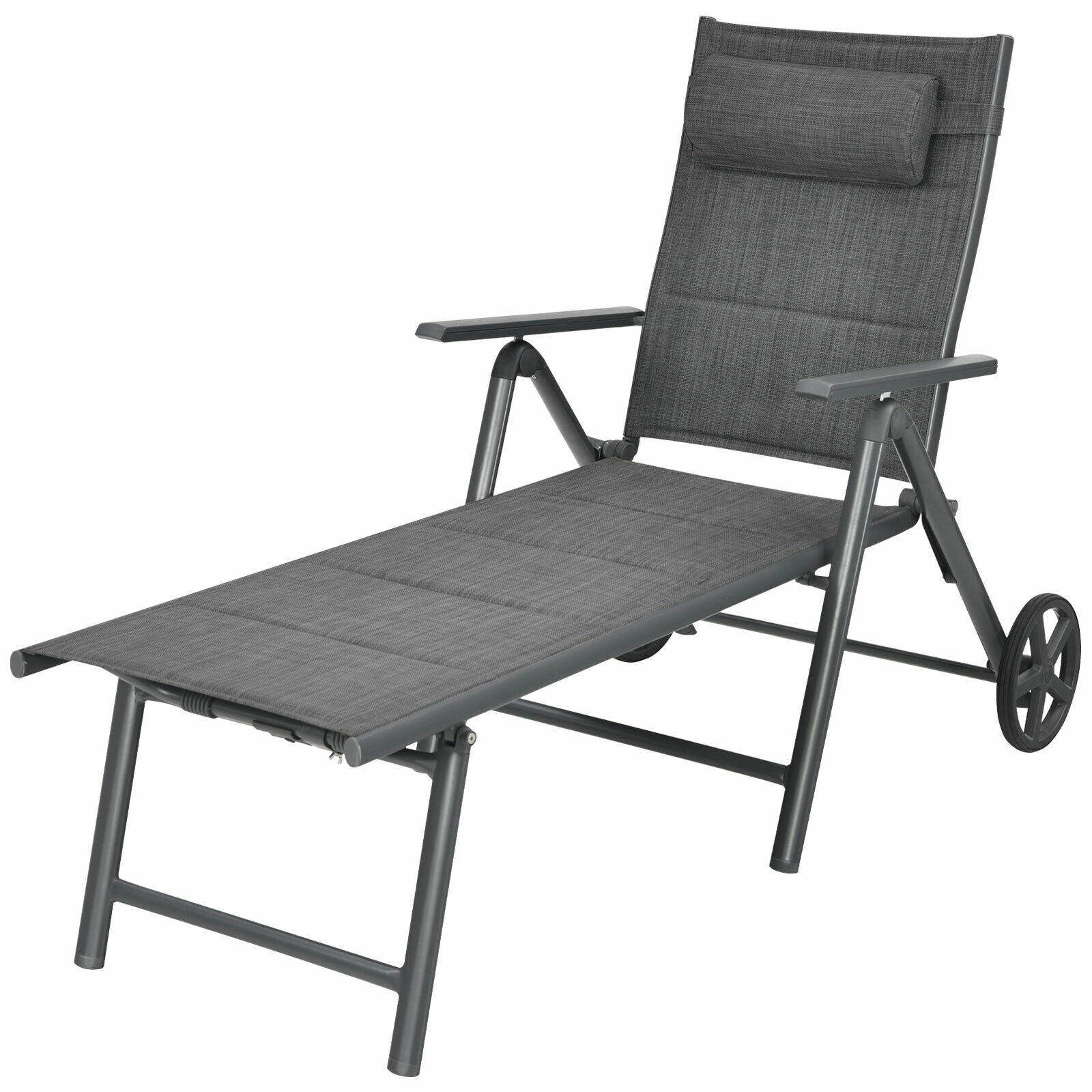 Patio Reclining Chaise Lounge, Adjustable Neck Pillow, Gray Outdoor Chaise Lounges at Gallery Canada