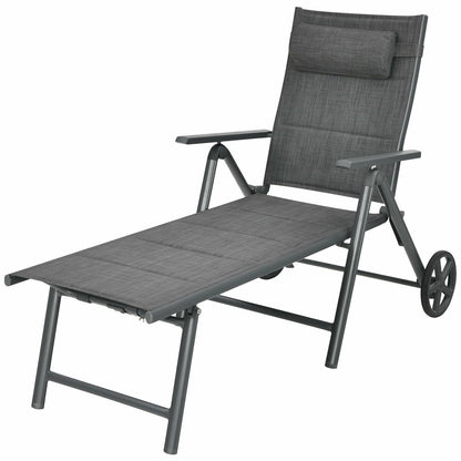 Patio Reclining Chaise Lounge, Adjustable Neck Pillow, Gray Outdoor Chaise Lounges at Gallery Canada