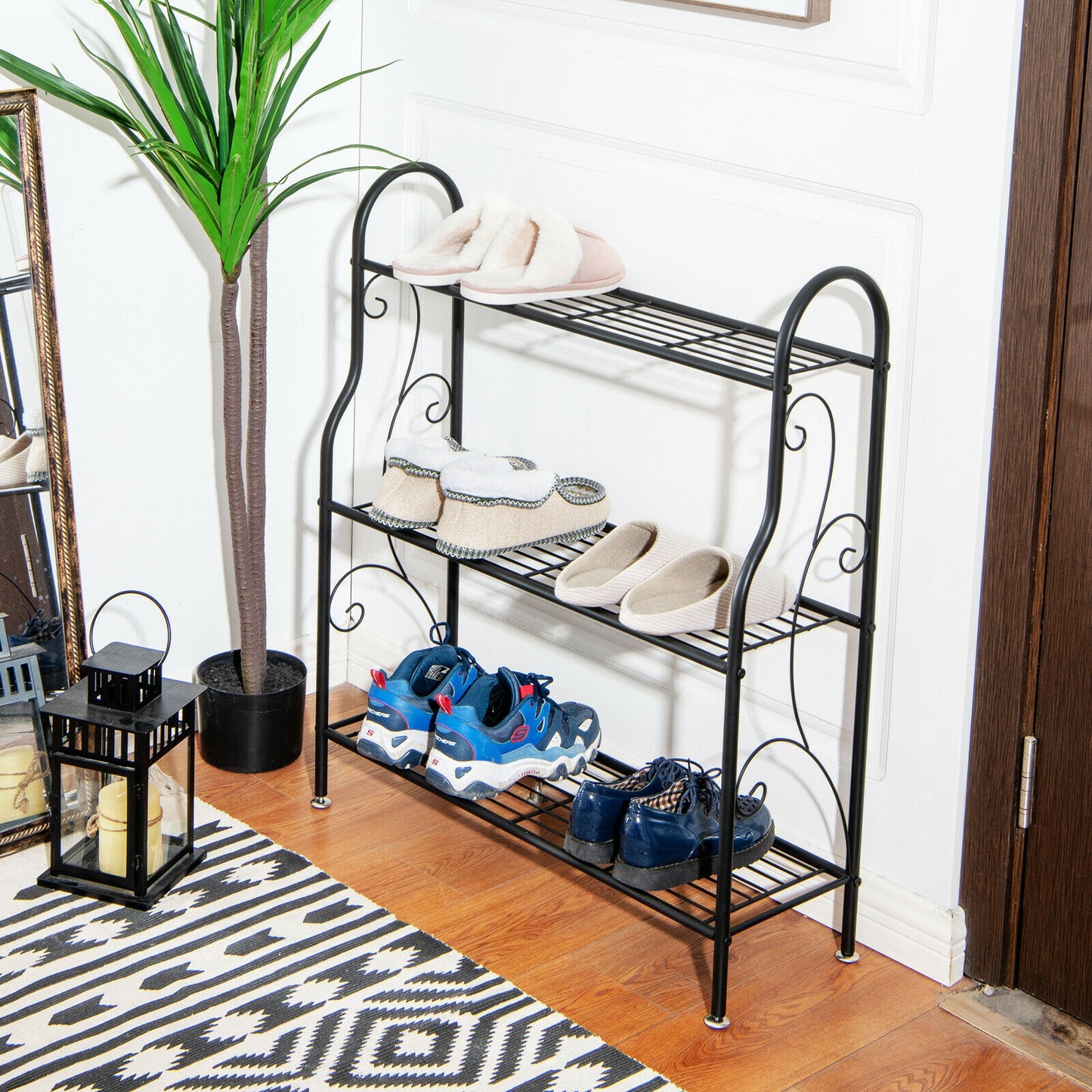 3-Tier Scrollwork Designed Metal Plant Stand, Black Plant Stands at Gallery Canada