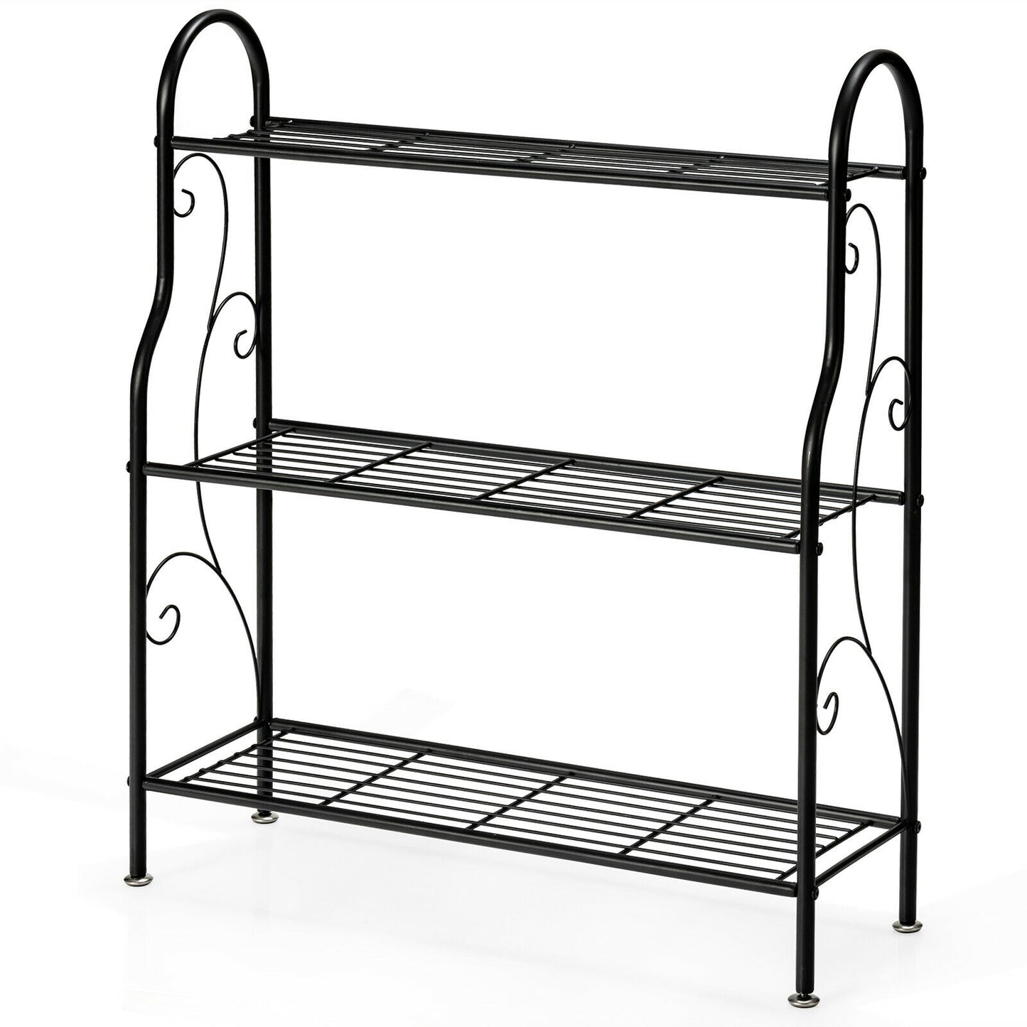 3-Tier Scrollwork Designed Metal Plant Stand, Black Plant Stands at Gallery Canada