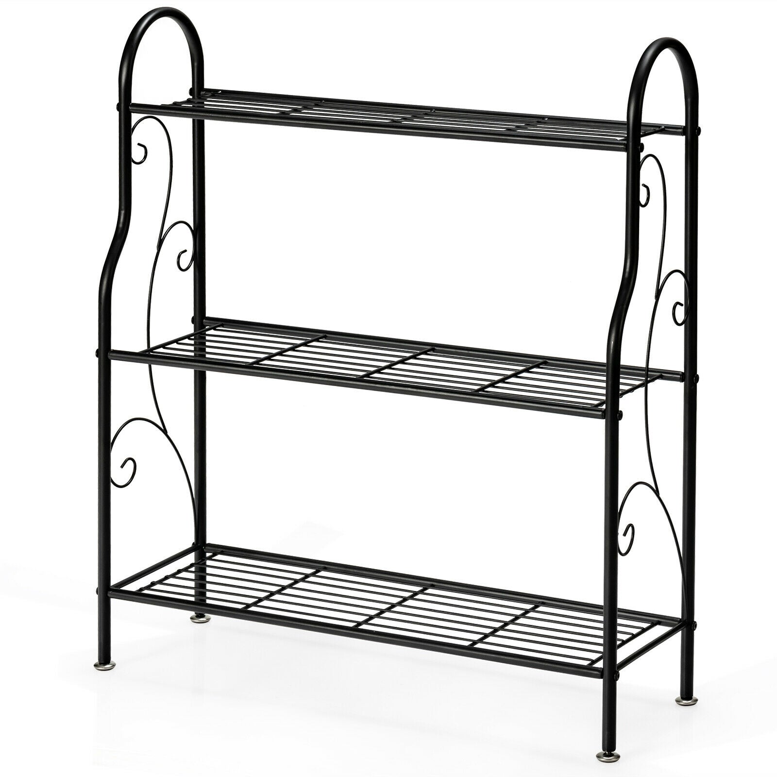 3-Tier Scrollwork Designed Metal Plant Stand, Black Plant Stands at Gallery Canada