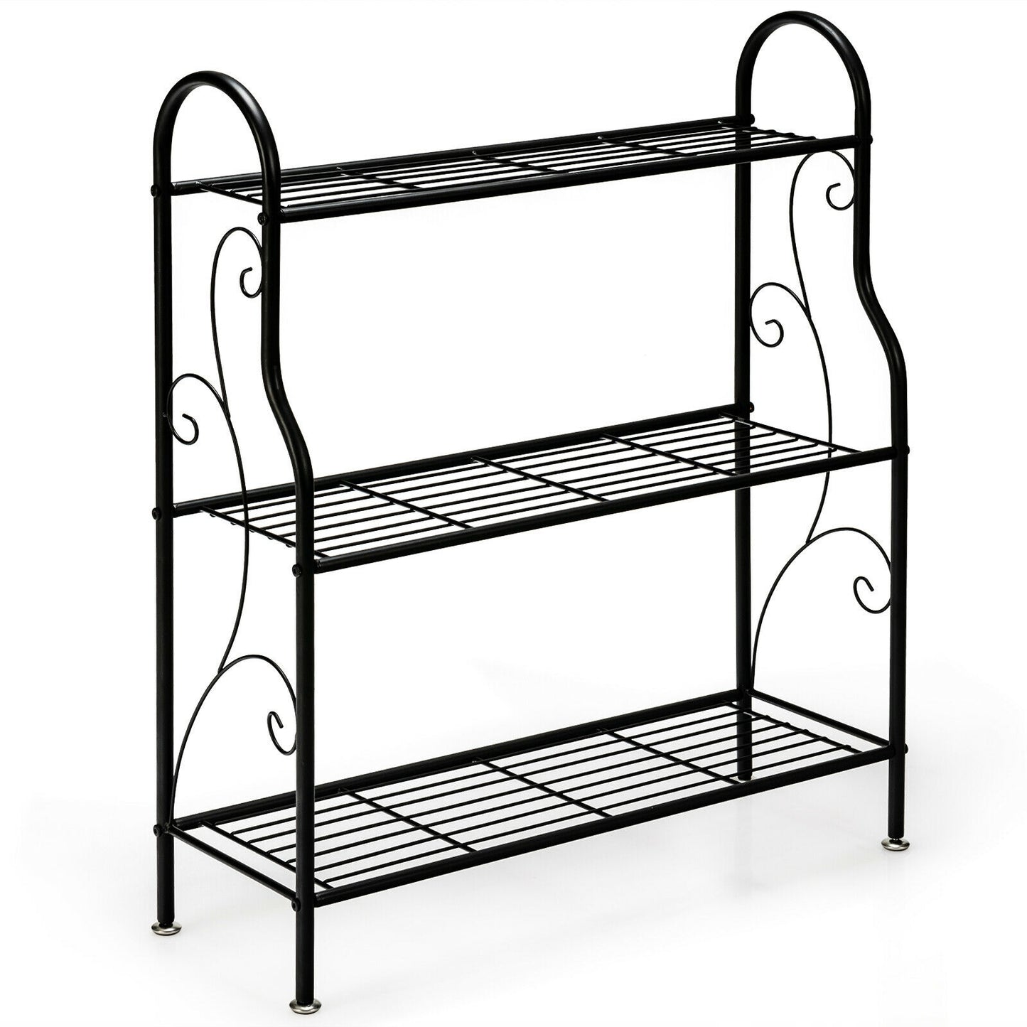 3-Tier Scrollwork Designed Metal Plant Stand, Black Plant Stands at Gallery Canada