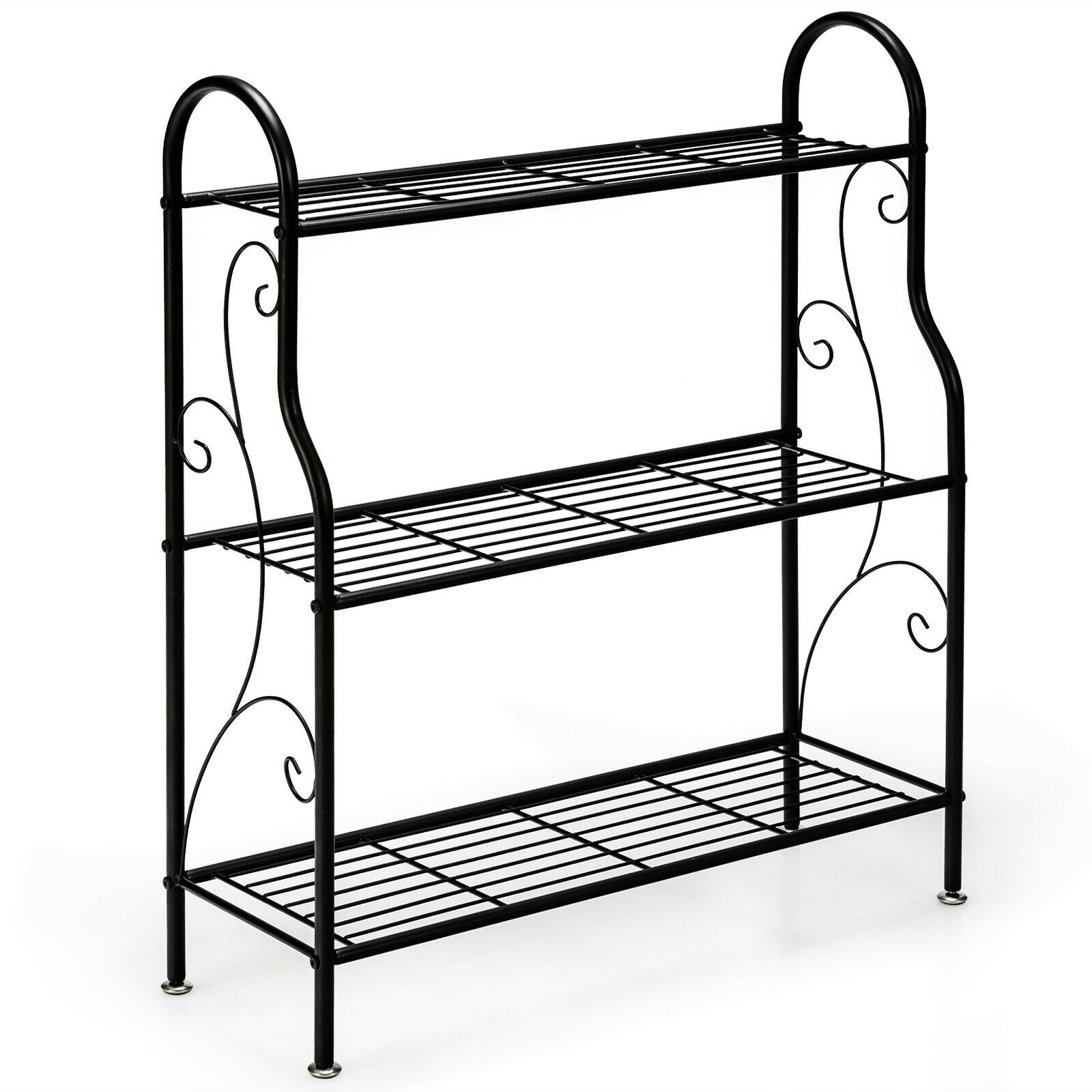 3-Tier Scrollwork Designed Metal Plant Stand, Black Plant Stands at Gallery Canada